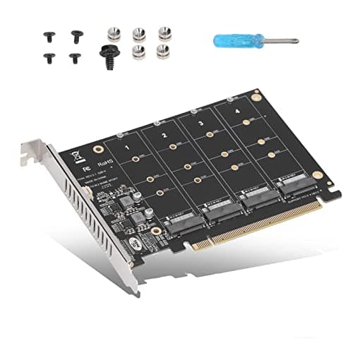 Image of PCIE Expansion Card, M.2 NVME SSD to PCI-E 4.0 X16 Adapter, 4 Port NVMe to PCI-E Host Controller Expansion Card, 4x32Gbps Soft Raid Card with Individual LED Indicator, M Key Hard Drive Reader