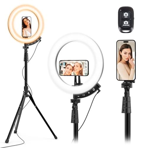 Image of UBeesize Upgraded 12'' Ring Light with 62'' Tripod Stand and Magnetic Phone Holder,LED Selfie RingLight for iPhone with Wireless Remote,Circle Light for Tiktok/YouTube/Photography/Makeup/Live Stream