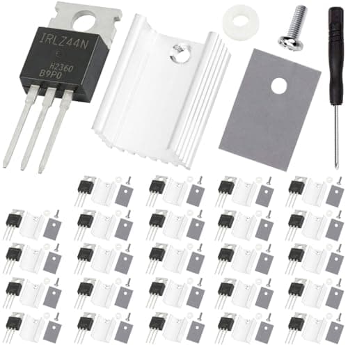 Image of DAOKAI 20 pcs IRLZ44N Mosfet Transistor N-Channel Enhanced IRLZ44NPBF N-Channel TO-220 47A 55V 3Pin Field-Effect Transistor Logic Level Control with Heatsink screw washer Rubber Silicone screwdriver