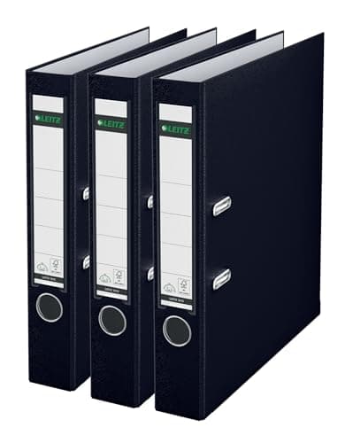 Image of Leitz Lever Arch File, Black, Plastic, A4, 50 mm spine, Pack 3, 310345195