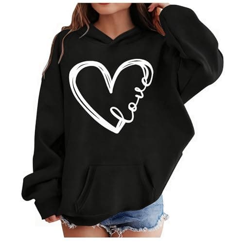 Image of SoLu DAY8 Kids Girls Sweatshirt Hoodie Age 3-10 Years Trendy Girls School Blouse Pullover Hoody Long Sleeve Winter Oversized Cartoon Cute Casual Sports Sweater (Black-c, 9-10 Years)