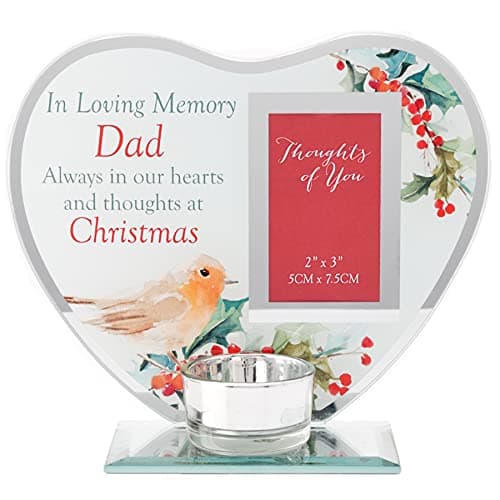 Image of Widdop Bingham Christmas Memorial Glass Heart Tea Light Candle Holder - Dad, Silver