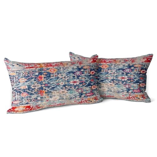 Image of Snylcce Boho Floral Throw Pillow Covers Set of 2 Colorful Bohemian Flower Decorative Cushions Pillowcase for Bedroom Sofa Home Decor, 30x50 CM, Velvet, Short Plush