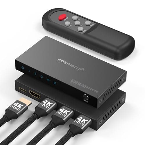 Image of Fosmon 3-Port HDMI 4K Switch with Remote, Support 4K@60Hz HDCP 2.2 High Speed 18Gbps 3 in 1 Out Auto-Switching 3x1 HDMI 2.0 Switcher Splitter Hub Compatible with PS5, Xbox X, Apple TV