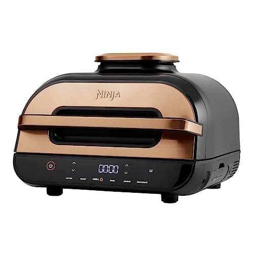 Image of Ninja Foodi MAX Health Grill & Air Fryer 3.8L with Digital Cooking Probe, 6-in-1 Air Fry, Bake, Roast & more, Dishwasher Safe Parts, Large Grill Plate, Copper/Black Amazon Exclusive AG551UKCP
