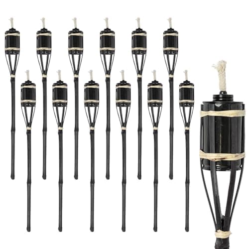 Image of Harbour Housewares Bamboo Fire Torches - 60cm - Black - 12x Garden Lighting Traditional Tiki Torches Outdoor Paraffin Oil Lamp Candle Flame Lantern with Removable Screw Top
