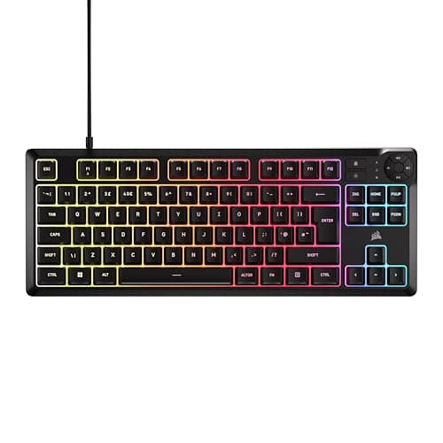 Image of Corsair K55 CORE TKL RGB Gaming Keyboard – Tenkeyless, 8-Zone RGB, Quiet Membrane Keys, Spill Resistant, Media Keys, 1000Hz Polling – UK Layout – Black