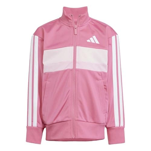 Image of adidas Unisex Kids SEASONAL ESSENTIALS TIBERIO 3 STRIPES TRICOT TRACKSUIT, Pink Fusion/White/Clear Pink, 5-6 Years