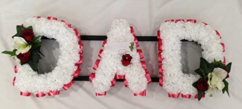 Image of Dad Artificial Silk Funeral Flower Tribute Letters Memorial Silky Bouquets (White)