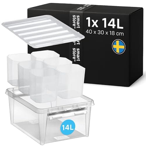 Image of SmartStore - Plastic Storage Box with Lid Classic 14L (40x30x18cm) |Plastic Storage Drawers with Lid|Food-Safe Material|Kitchen & Organisation|Durable Container for Home & Office|10-Year Warranty