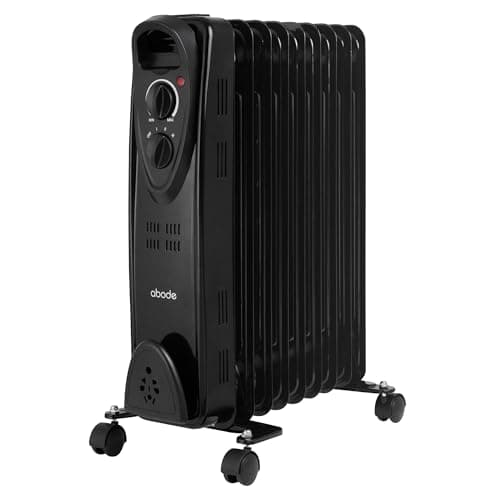 Image of Abode 9 Fin Oil Filled Radiator 2000W Portable Electric Heater in Black with 3 Heat Settings, Overheat Protection & Tip Over Protection, Portable with Integrated Handle AOFR9003 (Black, 9 Fin)