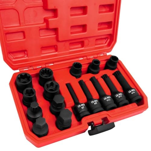 Image of JEUCLEL 16PCS Universal Master Brake Caliper Socket Set, 1/2" Square Drive Brake Caliper Tool Compatible with Most Cars, 5pt 7pt 10pt M14 M18 & Hex Sockets Brake Caliper Removal Wrench Tool Kit