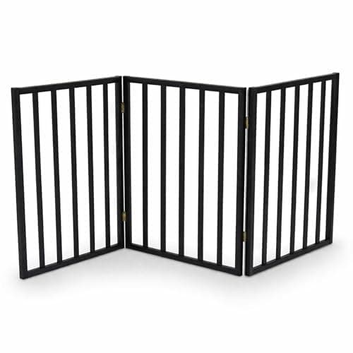 Image of Oypla Black Dog Safety Folding Wooden Pet Gate Portable Indoor Barrier