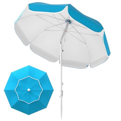 Image of Outsunny 2m Beach Umbrella Portable with Sand Anchor, Adjustable Height & Tilt Beach Parasol with Carry Bag, UPF50+ UV Protection Sunshade Shelter, Blue
