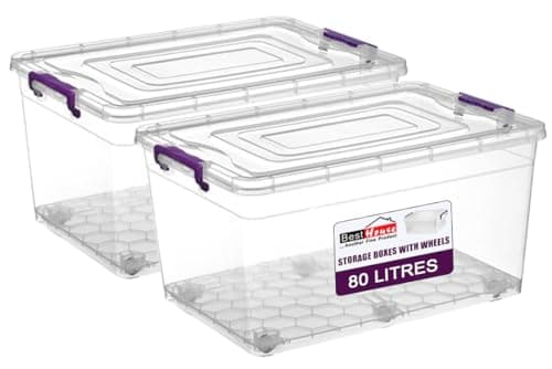 Image of BH | 80L - 2 PCS Clear Large Plastic Storage Box with Lids on Wheels |Containers Multi Purpose use for Home, office, Kitchen, Toys, Clip Locked (80 Litres) - By BEST HOUSE