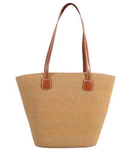 Image of NTUOCAW Straw Beach Bag for Women Summer Beach Bag Large Beach Tote Bag Woman Shoulder Bag for Beach Travel Shopping Vacation Swim Pool Holiday Essentials Beach Tote Bags with Zipper (45cm*30cm*14cm)
