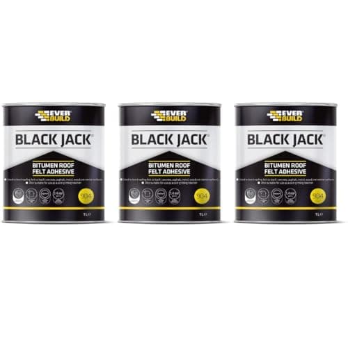 Image of Black Jack® 904 Bitumen Roof Felt Adhesive, Cold-Applied, High-Strength, Black, 1L, Pack of 3