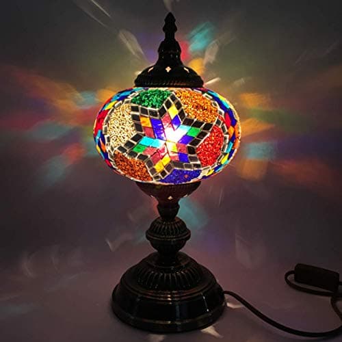 Image of Turkish Mosaic Table Lamp Moroccan Handmade Glass Desk Light Retro Art Stained Glass Style Mediterranean Night Light Lighting Fixtures for Bedroom Living Room Dining Room Cafe Bar Decorative, 7 Inch,B