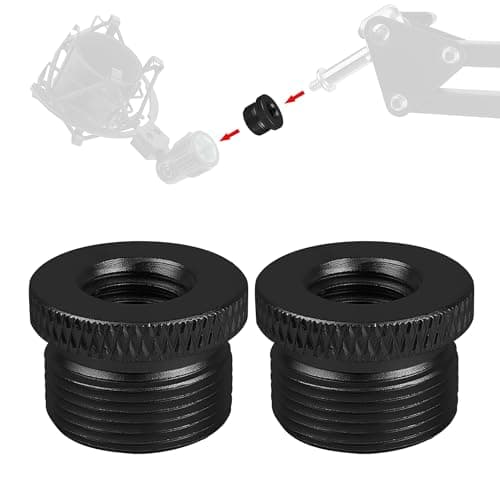 Image of 2 Pack Mic Screw Adapter, 5/8" Male to 3/8" Female Microphone Screw Thread Converter, Mic Stand Adapter for Microphone Mount to Camera Tripod, Black Metal Mic Screw for Studio Recording