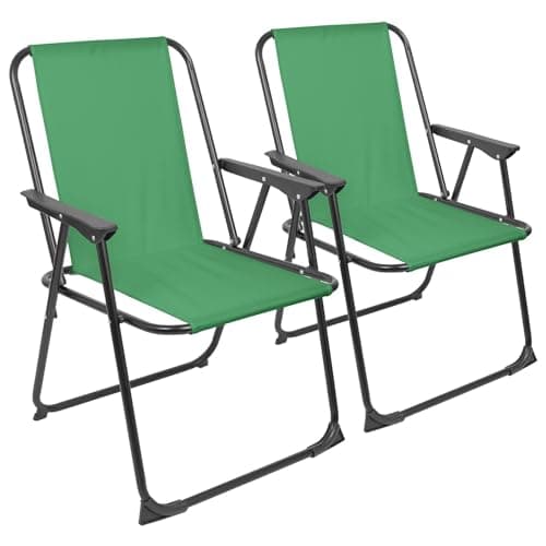Image of Harbour Housewares Folding Beach Chairs - Green - Pack of 2 - Metal Outdoor Patio Seat Lightweight Portable Deck Chair for Picnic, Garden, Camping, Fishing