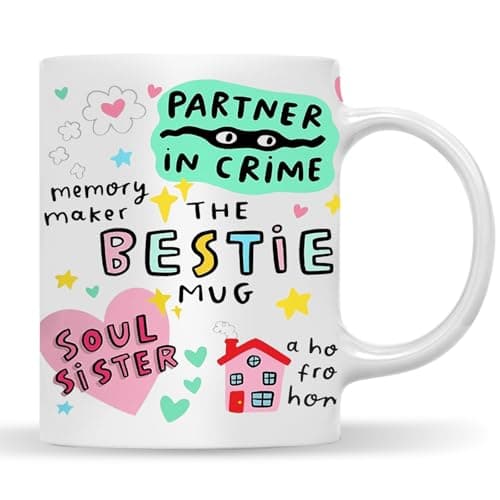 Image of Komergave Bestie Mug, Best Friend Gift, Coloured My Happy Place Ceramic Cup, Best Besties BFF Gifts for Female Friend, Colleague or Partner, My Soul Sister, 11oz Work Office Tea Coffee Cup