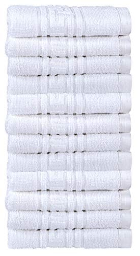 Image of Divine Textiles 100% Egyptian Cotton Flannel Face Cloths Wash Towel Set - White 12 Pack, 30 x 30 cm - Highly Absorbent Flannels Face Clothes Extra Soft Fingertip Towels For Sports Work Gym Spa
