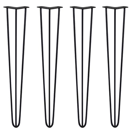 Image of SkiSki Hairpin Table Legs 28” 71cm Pack of 4 Black Heavy Duty 10mm Thick Steel 3 Prong 300kg Load Capacity DIY Furniture Glide Discs Floor Protectors & Screws Included