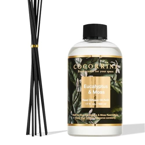 Image of COCORRÍNA Reed Diffuser Refill with 8 Sticks, Eucalyptus & Moss 500ml Scented Oil Refill for Reed Diffuser Home Fragrance for Bedroom, Bathroom Office Home Décor