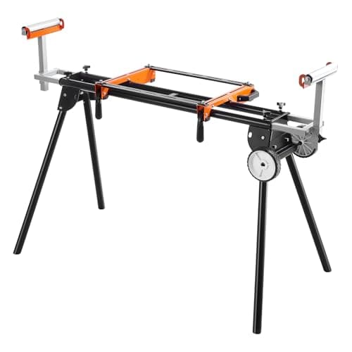 Image of VEVOR Miter Saw Stand, 550lbs Load Capacity Steel Collapsible Stand for Miter Saw with One-piece Mounting Brackets Clamps, Adjustable Height and Length, Portable Compact and Folding Miter Saw Stand