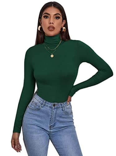 Image of Zaif & Hari® Women's Polo Roll Neck Long Sleeve Turtle Neck Jumper - Ladies Plain Mockneck Casual Top (Bottle Green, 8-10)