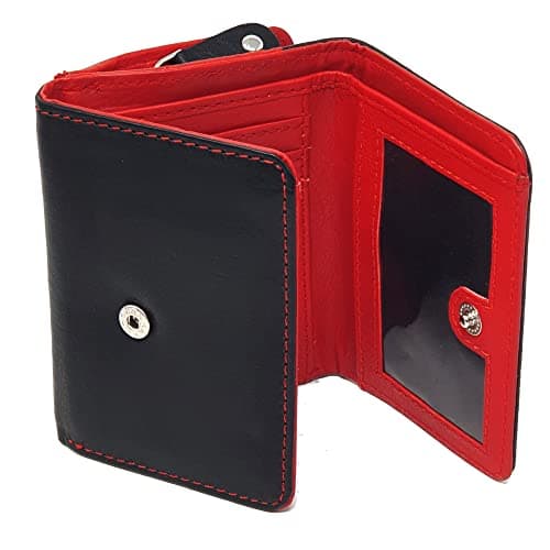 Image of STARHIDE Ladies Small Purse, Women RFID Blocking Compact Genuine Leather Wallet with Zip Around Coin Pocket, Gift Boxed 5555 (Black/Red)