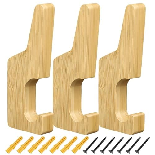 Image of WJUAN Pack of 3 Wooden Coat Hooks, Wood Material Coat Hooks, Wall Double Hook Design, Space-Saving Wall Hooks, Modern, with 7 Screws and 7 Dowels, Wooden Hooks for Clothes, Hats and Scarves