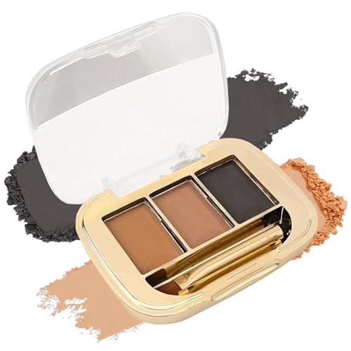 Image of Eyebrow Powder Palette with Integrated Brush - 3 Natural Matte Shades for Defining, Filling and Shaping Brows, Waterproof and Long-Lasting Formula for All Skin Tones and Light to Dark Brown Hair