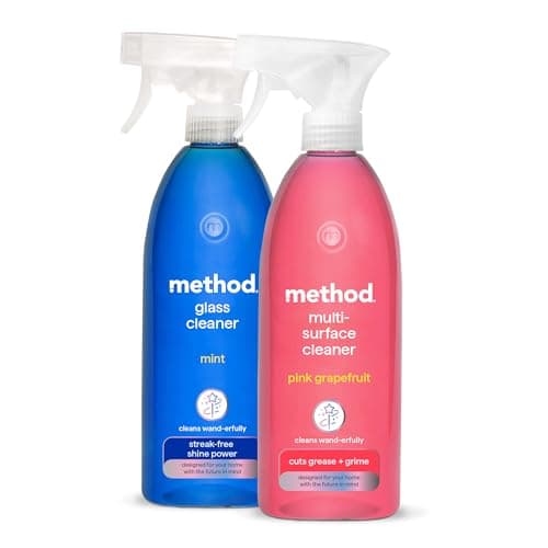 Image of Method Cleaning Bundle: Glass Cleaner Spray, Window And Stainless Steel Glass Spray, Mint Scent Fragrance 1 x 828 ml & Method Antibacterial, All Purpose Cleaner, Pink Grapefruit, 1 x 828 ml