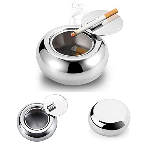 Image of Ashtray with Lid, Stainless Steel Cigarette Cigar Ashtray Bin for Indoor or Outdoor