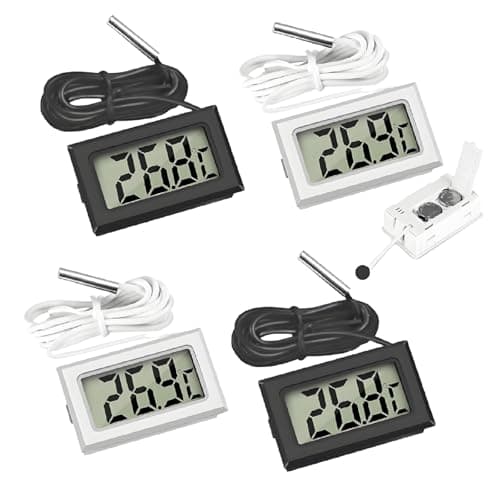 Image of 4 Pcs Fridge Freezer thermometer with External Probe, Digital Fridge Thermometer uk, Durable Digital Thermometers, Suitable for Refrigerators Fish Tanks and Bedrooms
