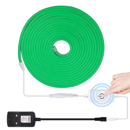 Image of HEGEHE Dimmable LED Neon Light Strip Kit, 1m Green Neon Rope Light + ITOUCH Dimmer Switch + 12V DC Power Supply, Flexible and Waterproof for Home DIY Commercial Decor