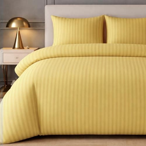 Image of Lazzaro Satin Stripe Single Duvet Cover Set - Premium Hotel Quality Quilt Cover Single Bedding Set 2 Pcs - Ultra Soft Hypoallergenic Duvet Cover Single With Zipper Closure