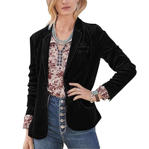 Image of MINTLIMIT Women's Tailored Jacket Coat Long Sleeve Casual Slim Fit Button Front Velvet Blazer Jacket with Pockets Outerwear, XL, Black