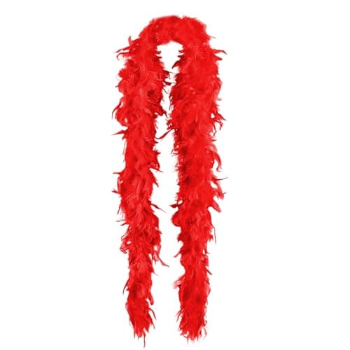 Image of SNBUHA Red Feather Boa, Soft and Vibrant Turkey Boa Feathers, Party Accessories for Halloween Christmas Wedding Events, 2 Meters Long, 40g