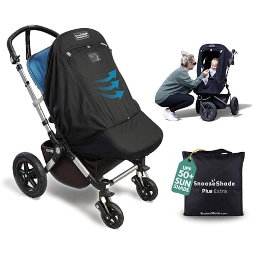 Image of SnoozeShade Plus Extra Pram and Stroller Sun Shade Cover Blocks 99% UV UPF50+ Baby Sleep Aid and Breathable Blackout Canopy for Pushchairs Buggies and Travel Strollers