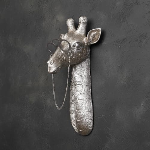 Image of WOPARTY Giraffe Head Wall Mount, Silver Resin Wall Sculpture with Glasses, Modern Animal Decor, 11.42x5.71x4.33 Inches, 3D Design, Indoor Wall Decoration