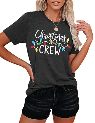 Image of Christmas Shirts for Women Xmas Crew T-Shirts Christmas Squad Shirts Christmas Team Tops (Grey-d,XXL)