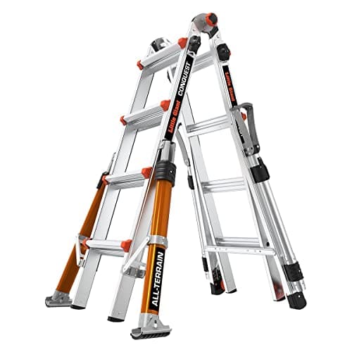 Image of Little Giant Ladders 4 Rung Conquest All-Terrain PRO Multi-purpose Ladders, Side Mounted Stabiliser Bars, Heavy-wall Military Grade Construction, EN131