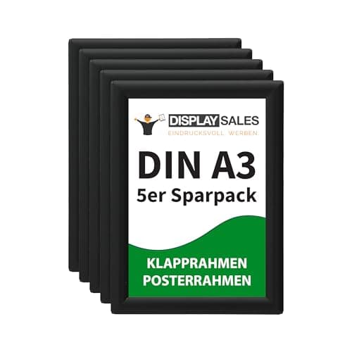 Image of DISPLAY SALES A3 Snap Frames Pack of 5 pieces | A3 Clip Frame | 25 mm Profile | Poster Frame in black | Poster Frame I Snap Frames A3 I Picture Frames