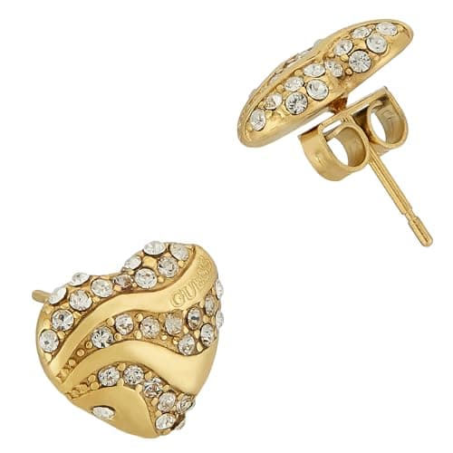 Image of Guess JUBE04504JWYGT-U Women's Gold Heart Stud Earrings, Crystal