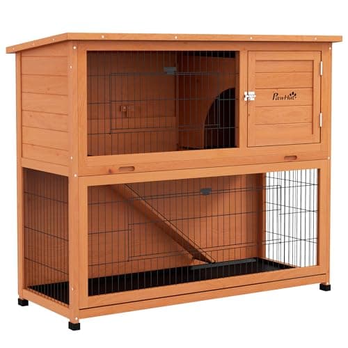 Image of PawHut Rabbit Hutch Guinea Pig Hutch Wooden with No-Leak Tray, Asphalt Roof, Base, Antiseptic Wood Outdoor for 1-2 Rabbits 120 x 50 x 102cm - Orange