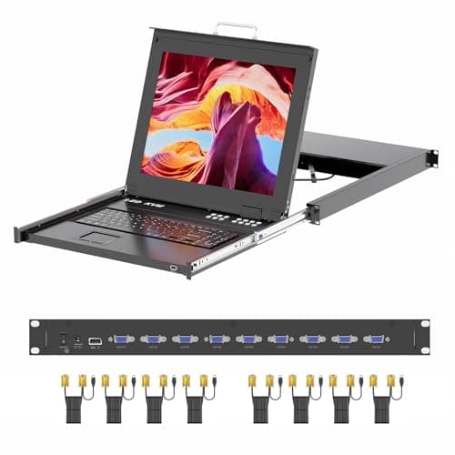 Image of 1U Rack Mount KVM Console,Arvitek 17" LCD Monitor KVM Switch 8 Port VGA w/Cables,Keyboard Touchpad,Fits 23.6–31.8" Rack Depth, Support 1280 * 1024