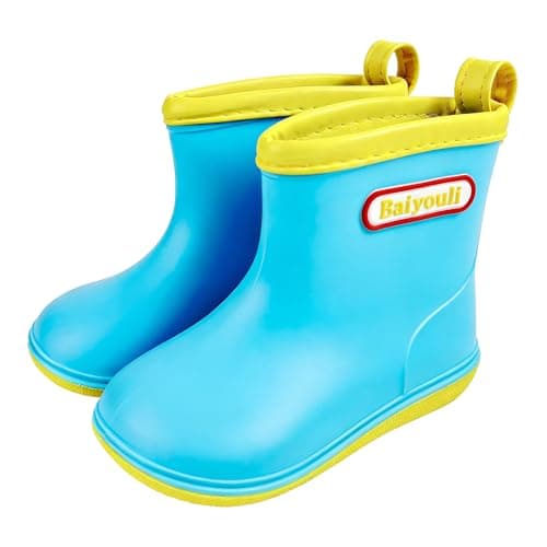 Image of Baiyouli Kids Wellies Toddler Waterproof Non-Slip PVC Wellington Boots Colorful Boys Girls Rain Boots for 1-6 Years Old Child (Blue, 4 UK)