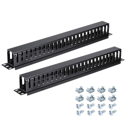 Image of PATIKIL 1U 19 Inch Cable Manager, 2 Pack 24 Slot Horizontal Rack Mount Wire Management Metal Finger Duct Wire Organizer for Network Cabinet, Black